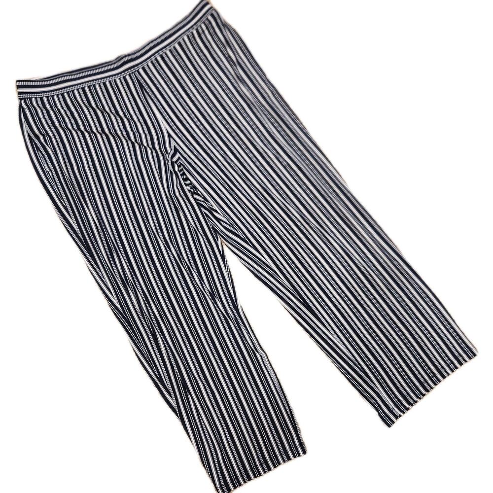 Susan Graver Printed Liquid Knit Wide Leg Pants Navy White Striped Women's XL